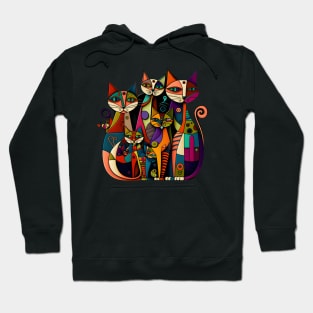 Geometric Cats Abstract Colorful Psychedelic Cats Design Hoodie